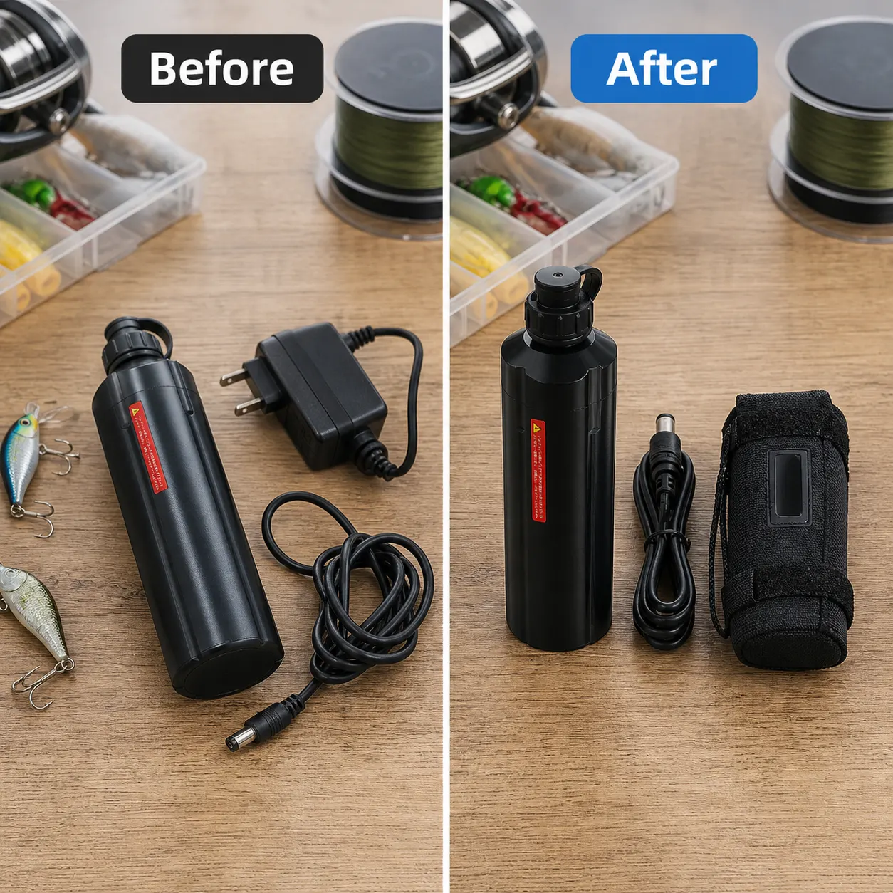 Electric Fishing Reel Battery setup and use views